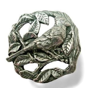 Birds and Blooms BROOCH Pin 1999 Limited Edition Pewter Dated Small Circle